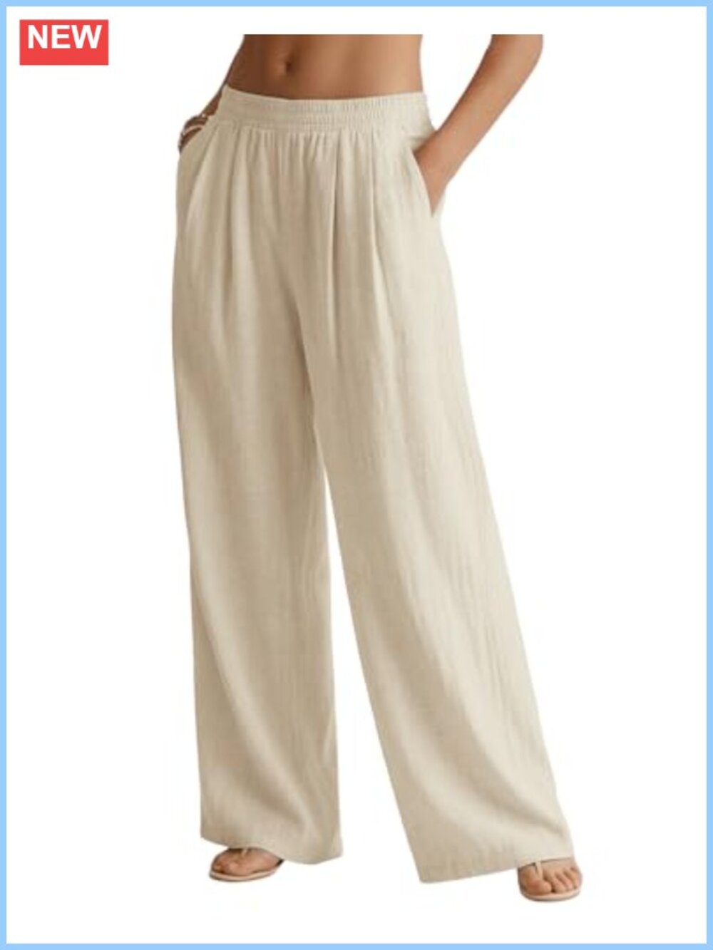 Wide Leg Linen Pants Flowy Palazzo Trousers with Pockets Casual Summer Beach
